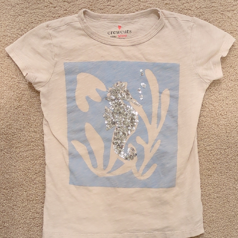 Crewcuts Kids Tee with Sequin Seahorse